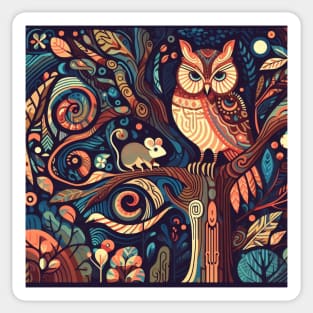 Owl and Mouse Art Deco Sticker